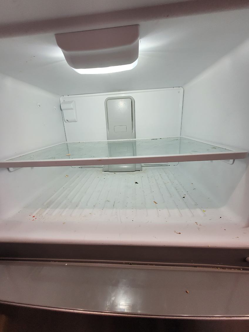 Dirty freezer interior before cleaning